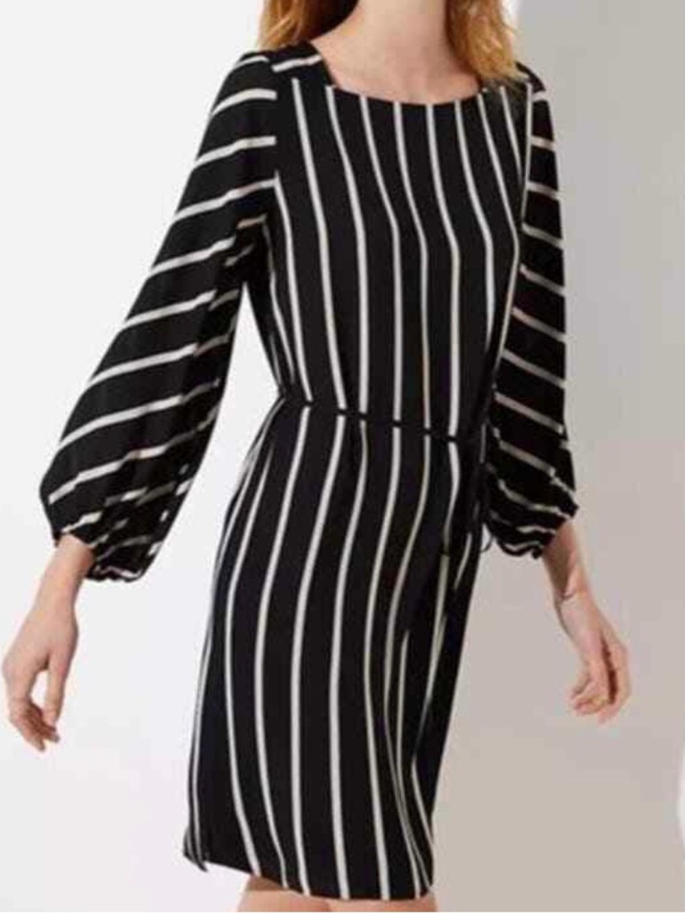 LOFT Black and cream Vertical-Stripe Long Sleeve Dress